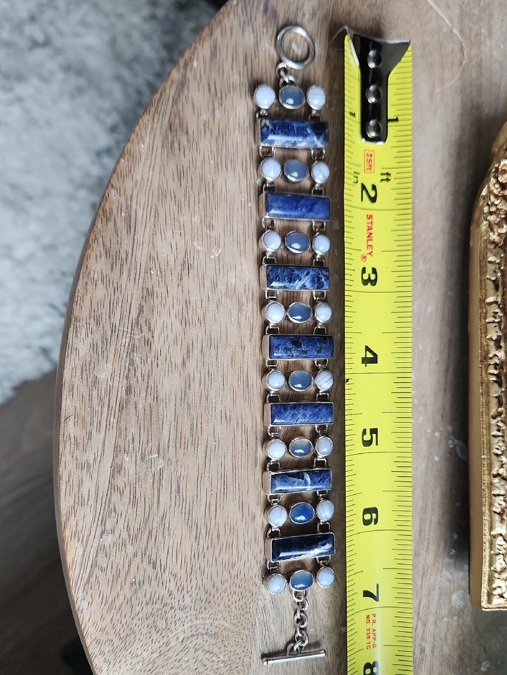 Vintage 925 PB Sterling Silver Blue Sodalite And Chalcedony Link Bracelet - Picture 7 of 9